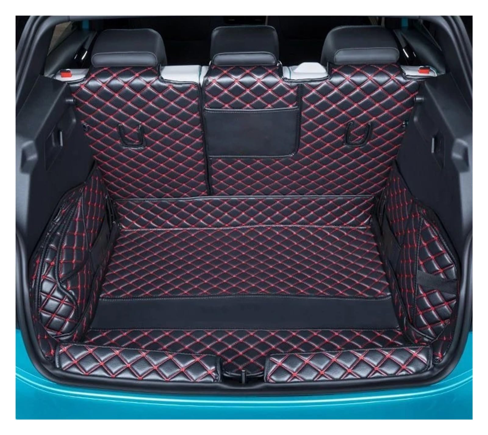 Kofferraumwanne Für ID.4X ID4 Für Crozz 2022 2023 Kofferraummatte Cargo Liner Modifikation Innenraum PU-Leder Wasserdichtes Auto-Styling Heck Kofferraum Protektor Pad(Full-Shelf Black Red) von Hguvsjd