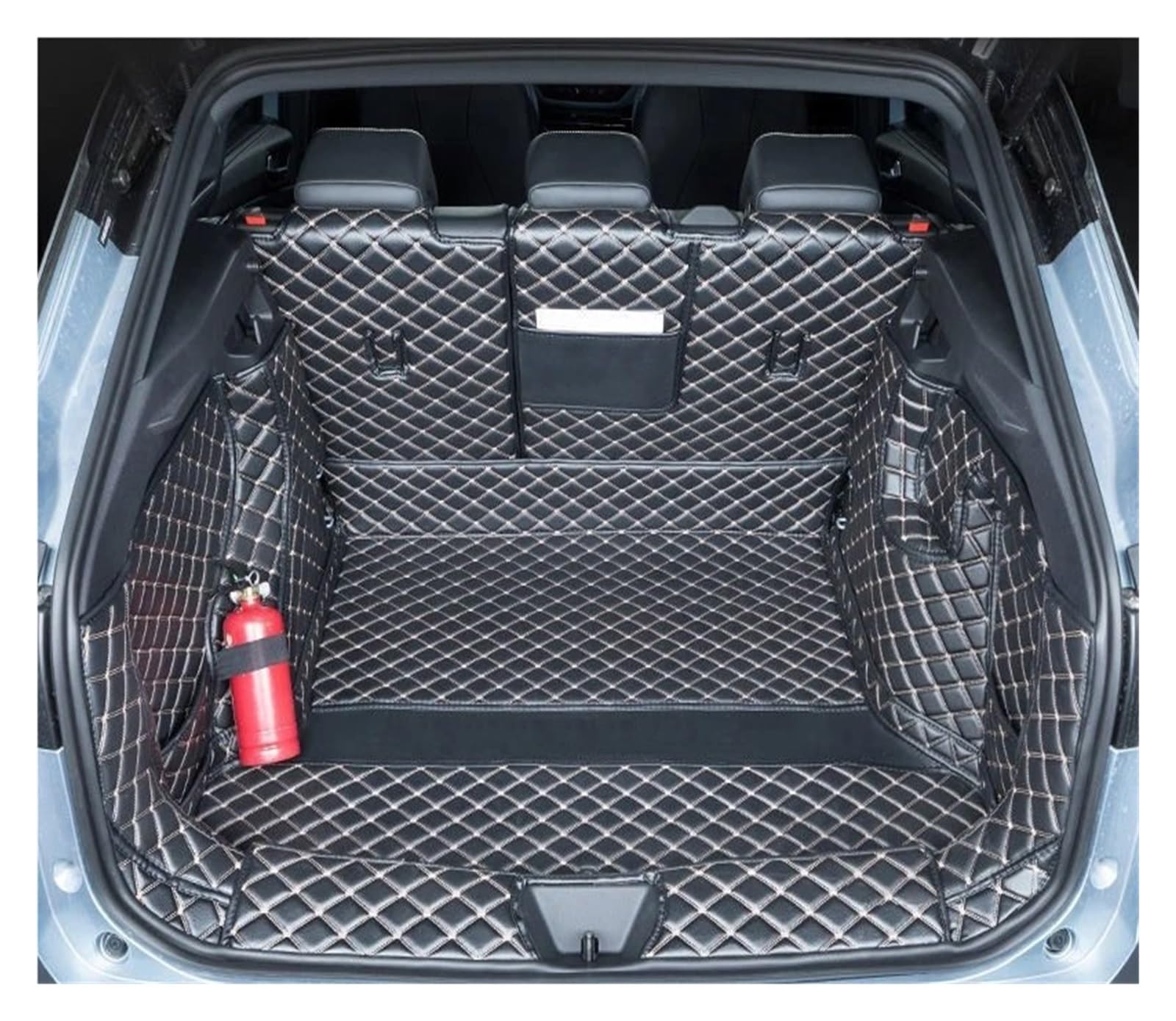 Kofferraumwanne Für ID.4X ID4 Für Crozz 2022 2023 Kofferraummatte Cargo Liner Modifikation Innenraum PU-Leder Wasserdichtes Auto-Styling Heck Kofferraum Protektor Pad(Full-Shelf Black WHI) von Hguvsjd
