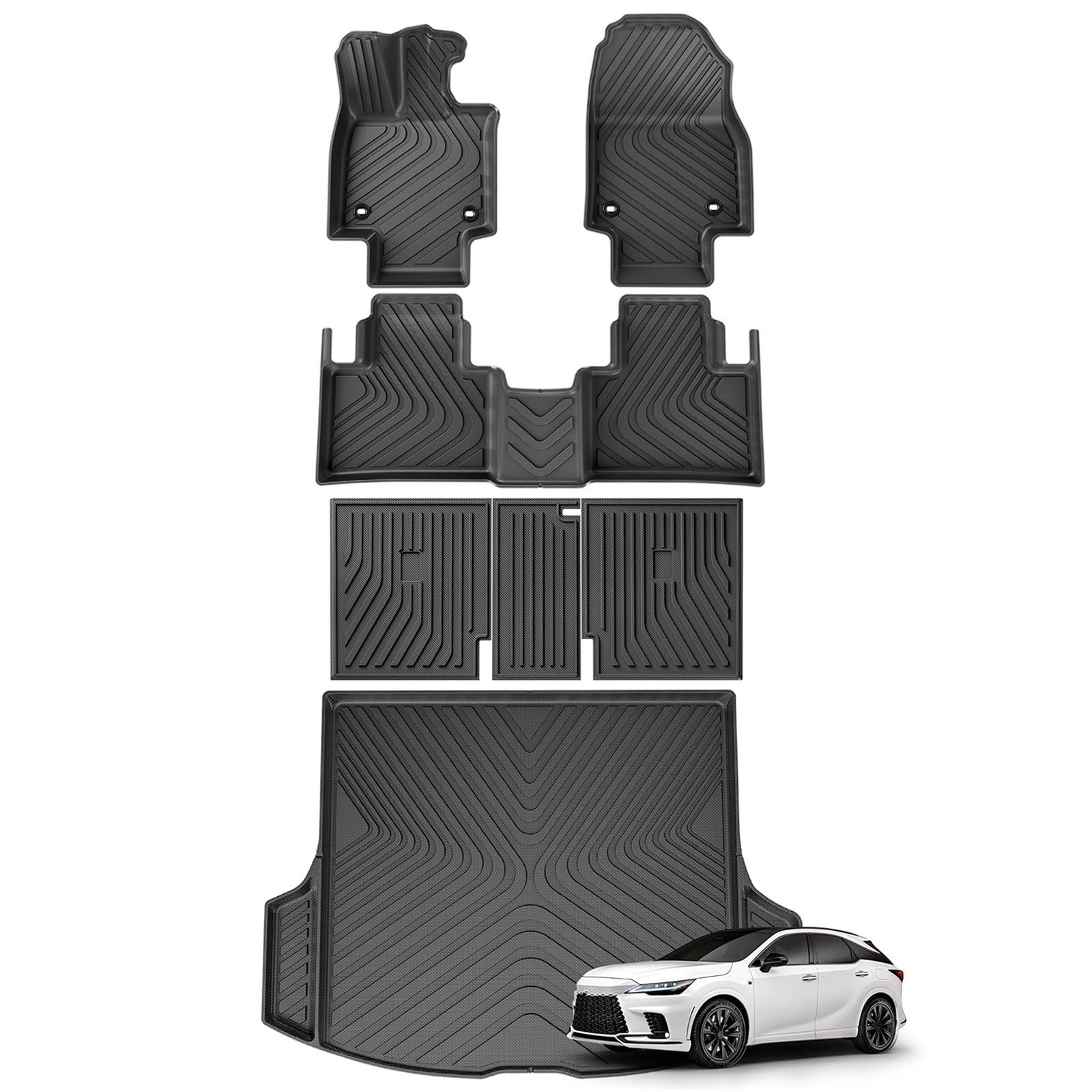 Kofferraumwanne Für Lexus RX 2023 2024 TPE 3D Auto Fußmatten Cargo-Liner Trunk/Rückenlehne Pad Wasserdicht Links Ruder Heck Kofferraum Protektor Pad(6PCS) von Hguvsjd