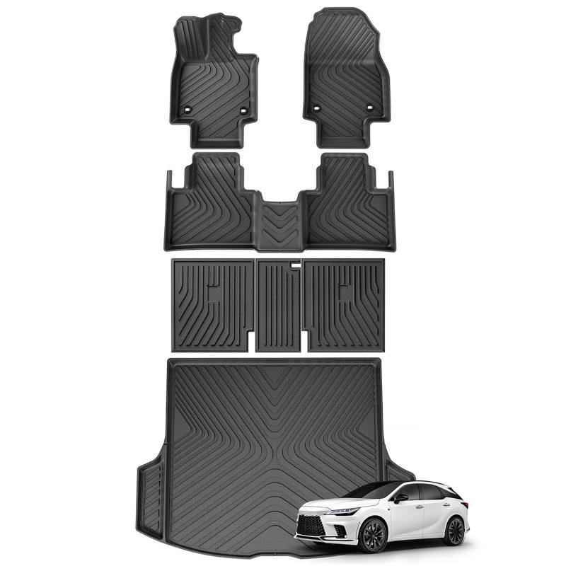 Kofferraumwanne Für Lexus RX 2023 2024 TPE 3D Auto Fußmatten Cargo-Liner Trunk/Rückenlehne Pad Wasserdicht Links Ruder Heck Kofferraum Protektor Pad(6PCS) von Hguvsjd