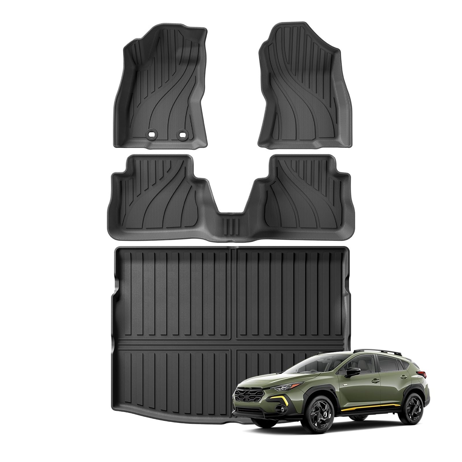 Kofferraumwanne Für Subaru Für Crosstrek 2024 TPE 3D Auto Fußmatten Cargo Liner Trunk Pad Allwetter Wasserdicht Schwarz Links Ruder Heck Kofferraum Protektor Pad(4P) von Hguvsjd