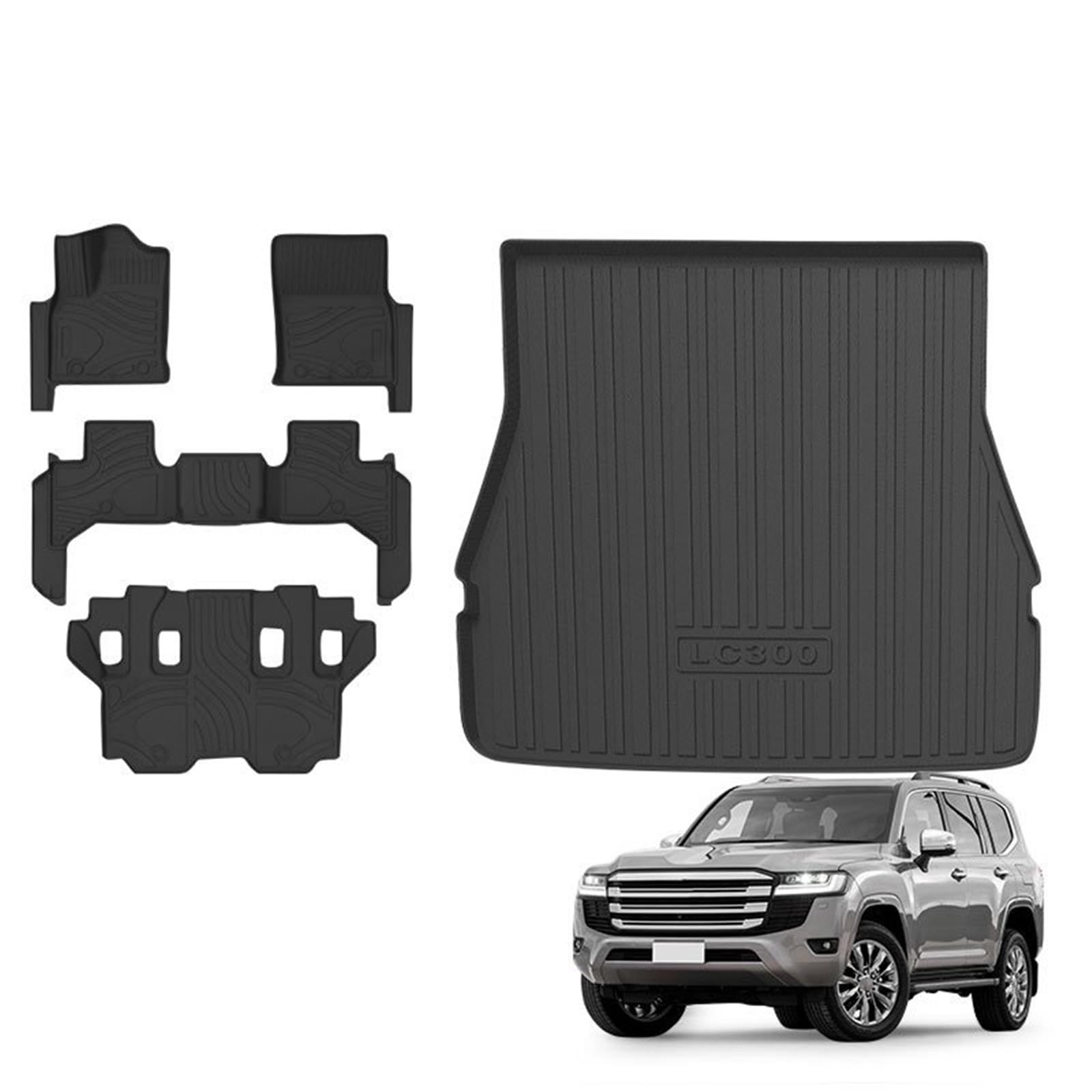 Kofferraumwanne Für Toyota Für Land Für Cruiser LC300 7seat TPE 3D Auto Fußmatten Cargo Liner Trunk Pad Teppich Schützen Zubehör Heck Kofferraum Protektor Pad(LHD 5PCS) von Hguvsjd
