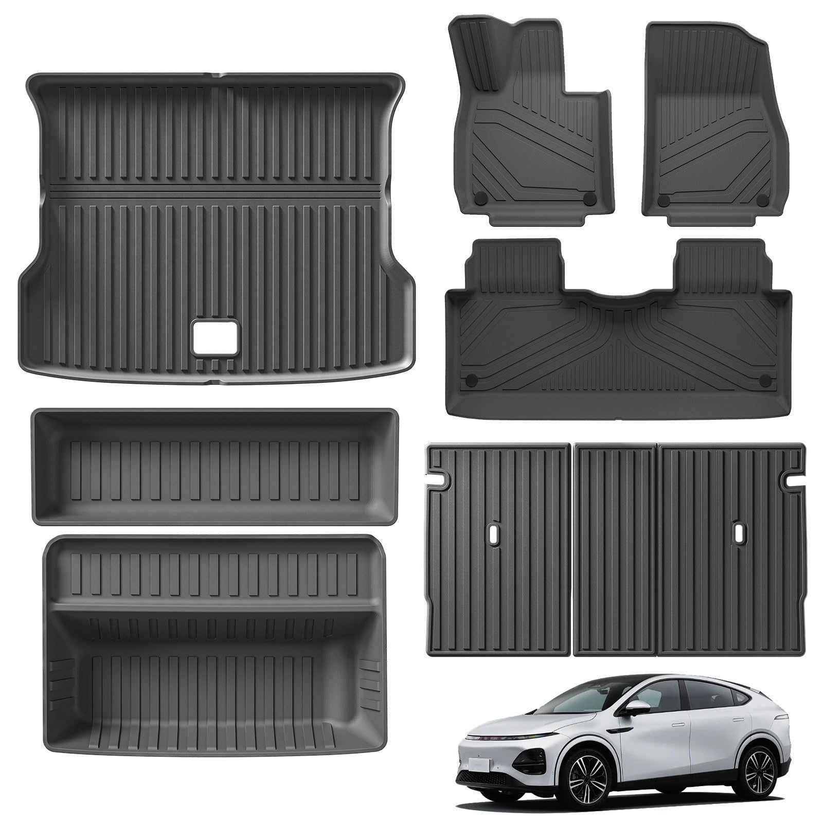 Kofferraumwanne Für Xpeng G6 2023 2024 Auto-Fußmatten Cargo-Liner Kofferraumpolster TPE 3D Fußmatte Allwetter SCHWARZ Heck Kofferraum Protektor Pad(LHD 8pcs) von Hguvsjd