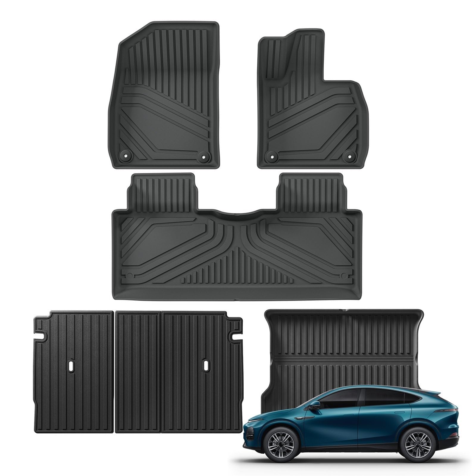 Kofferraumwanne Für Xpeng G6 2023 2024 Auto-Fußmatten Cargo-Liner Kofferraumpolster TPE 3D Fußmatte Allwetter SCHWARZ Heck Kofferraum Protektor Pad(RHD 6PCS) von Hguvsjd