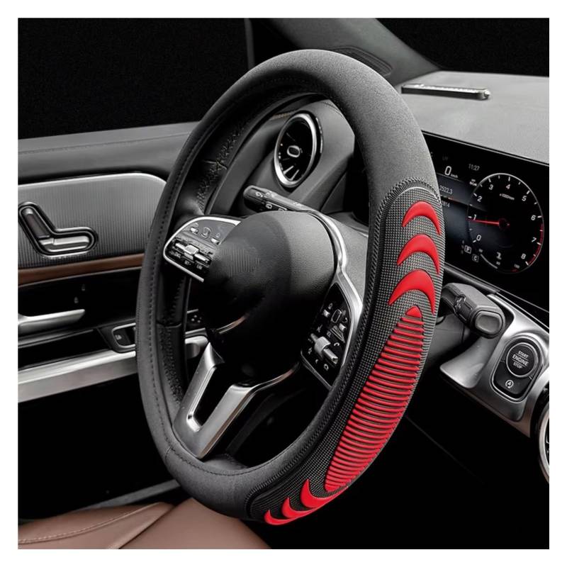 Lenkradbezüge 38 cm Runder Anti-Rutsch-Lenkradbezug Fürs Auto Bequemer Atmungsaktiver Innenring Aus Gummi Lenkrad-Zubehör-Set Lenkradschutz(Red) von Hguvsjd