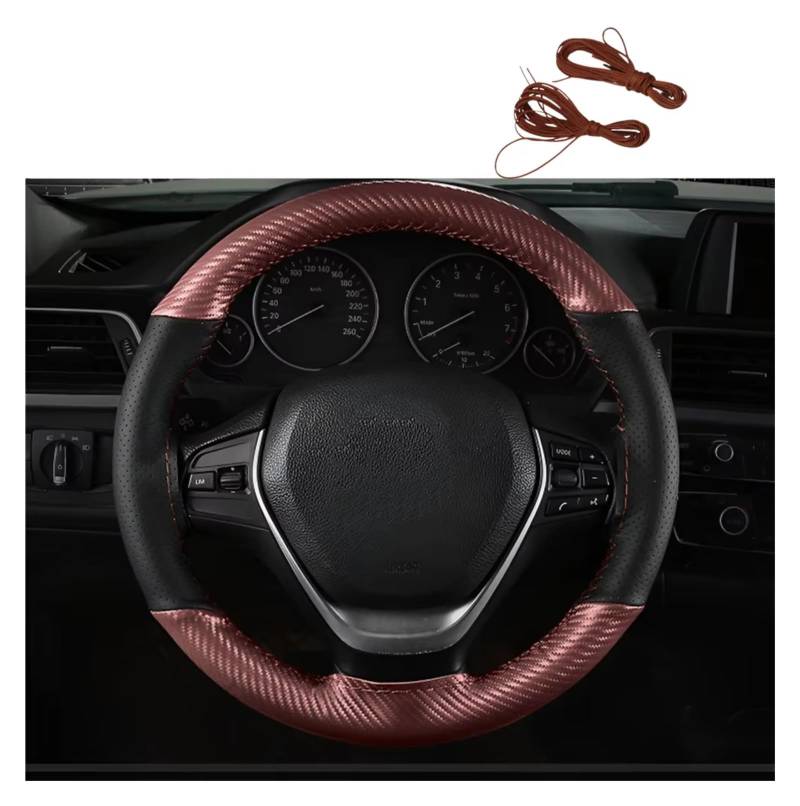 Lenkradbezüge Auto-Lenkradabdeckung Matt Kohlefaser Auto-Lenkradschutz Flechtabdeckung Nähen Lenkrad Universell Lenkradschutz(Coffee) von Hguvsjd