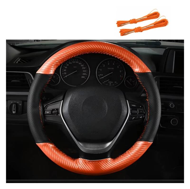 Lenkradbezüge Auto-Lenkradabdeckung Matt Kohlefaser Auto-Lenkradschutz Flechtabdeckung Nähen Lenkrad Universell Lenkradschutz(Orange) von Hguvsjd
