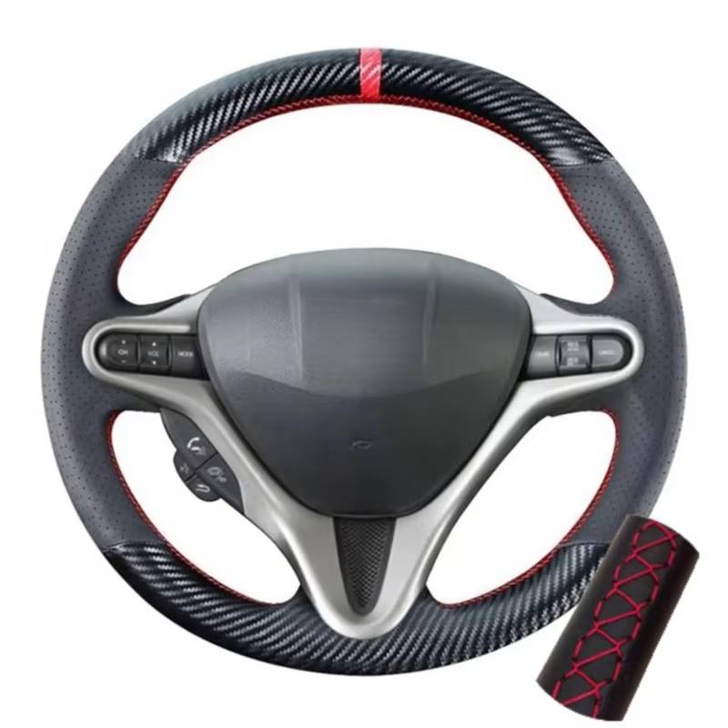 Lenkradbezüge Für Civic 8 2005-2011 Alt Für Civic Für Typ R 2004-2011 (3-Speichen) PU-Leder-Innenausstattung Carbonfaser-Lenkradabdeckung Lenkradschutz(Red Thread) von Hguvsjd