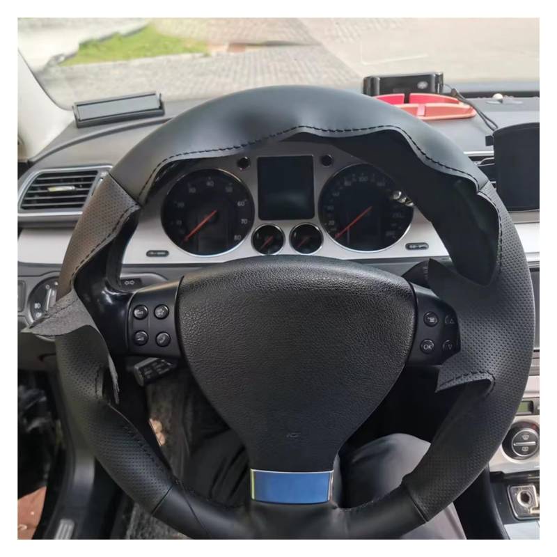 Lenkradbezüge Für Golf 5 Mk5 Für VW Für Passat B6 Für Jetta 5 Mk5 Für Tiguan 2007-2011 Autolenkradabdeckung DIY Autoinnenausstattung Lenkradschutz(Blue Thread) von Hguvsjd