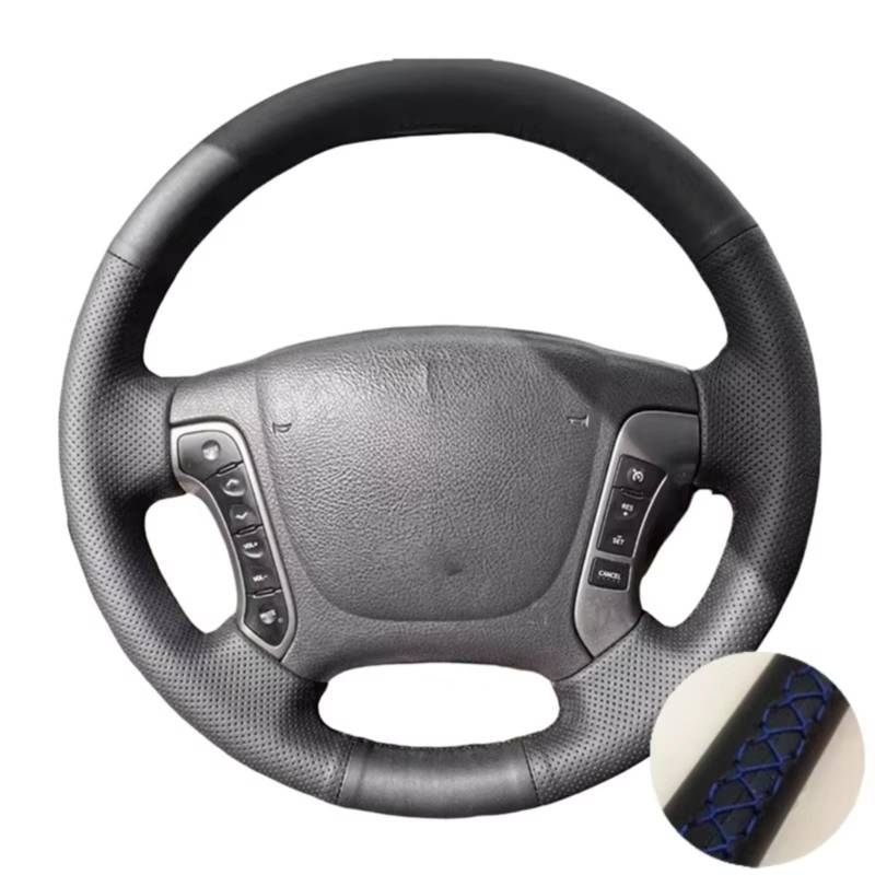 Lenkradbezüge Für Hyundai Für Santa Fe 2006 2007 2008 2009 2010 2011 2012 Handnähende Lenkradabdeckung Perforierte Lederabdeckung Lenkradschutz(Blue Thread) von Hguvsjd