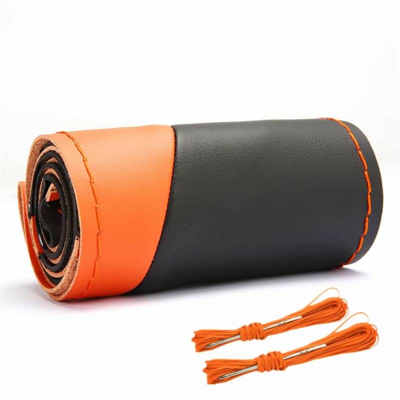 Lenkradbezüge Für Lenkrad 38 cm Kohlefaser-Auto-Lenkradabdeckung Universal Handgenähter Lederschutz-Flechtbezug Lenkradschutz(Orange) von Hguvsjd