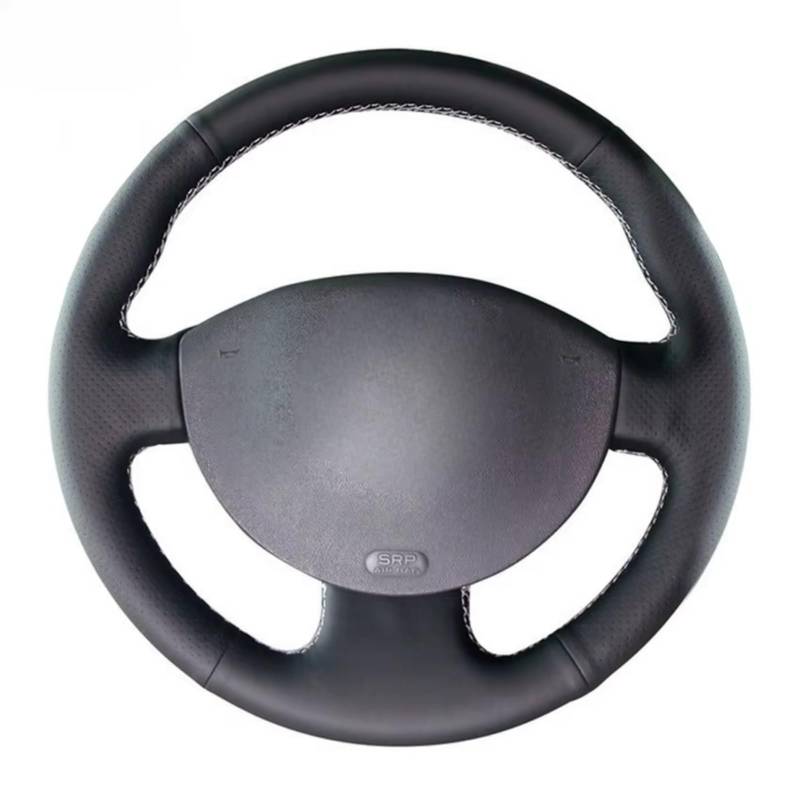 Lenkradbezüge Für Megane 2 2003-2008 Für Kangoo 2008 Für Scenic 2 2003-2009 Handgenähte Autolenkradabdeckung Aus Schwarzem Kunstleder Lenkradschutz(White Thread) von Hguvsjd