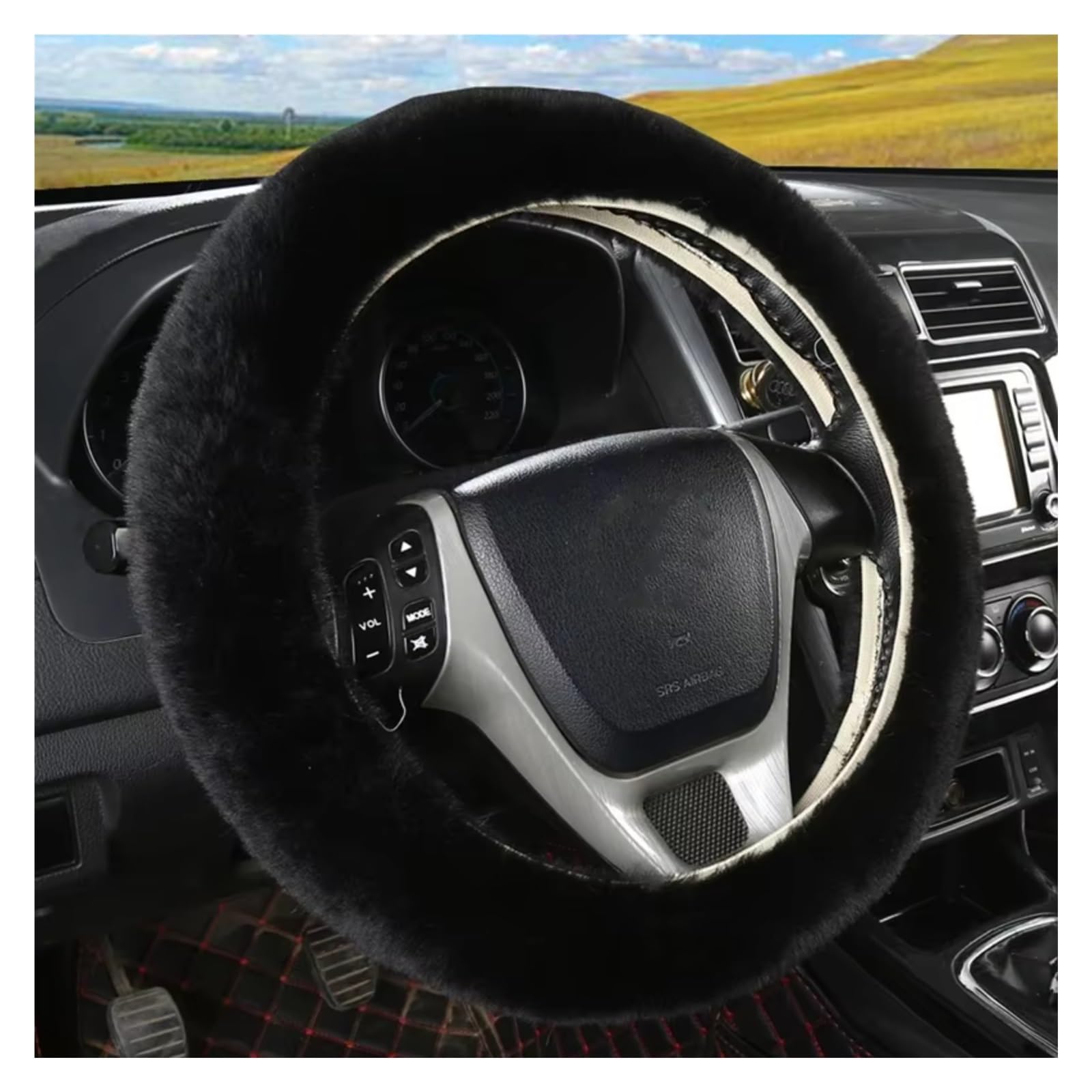 Lenkradbezüge Universal 36-39cm Auto Lenkradbezug Winter Flauschige Haarabdeckung Für Lenkrad Heizung Hände Auto Lenkung Wrap Lenkradschutz(Schwarz) von Hguvsjd