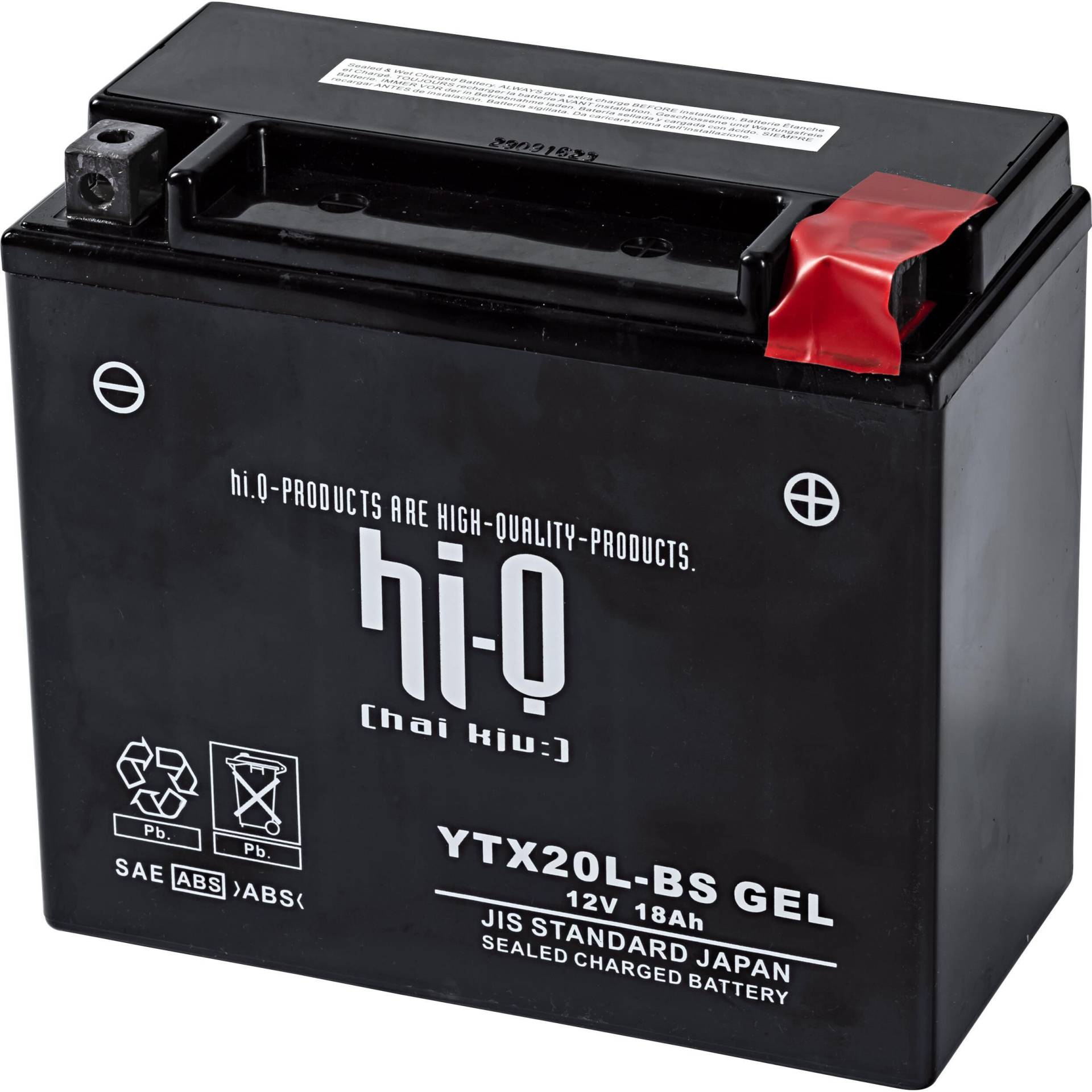 Hi-Q Batterie AGM Gel geschl. HTX20L-BS, 12V, 18Ah (YTX20L-BS) von Hi-Q
