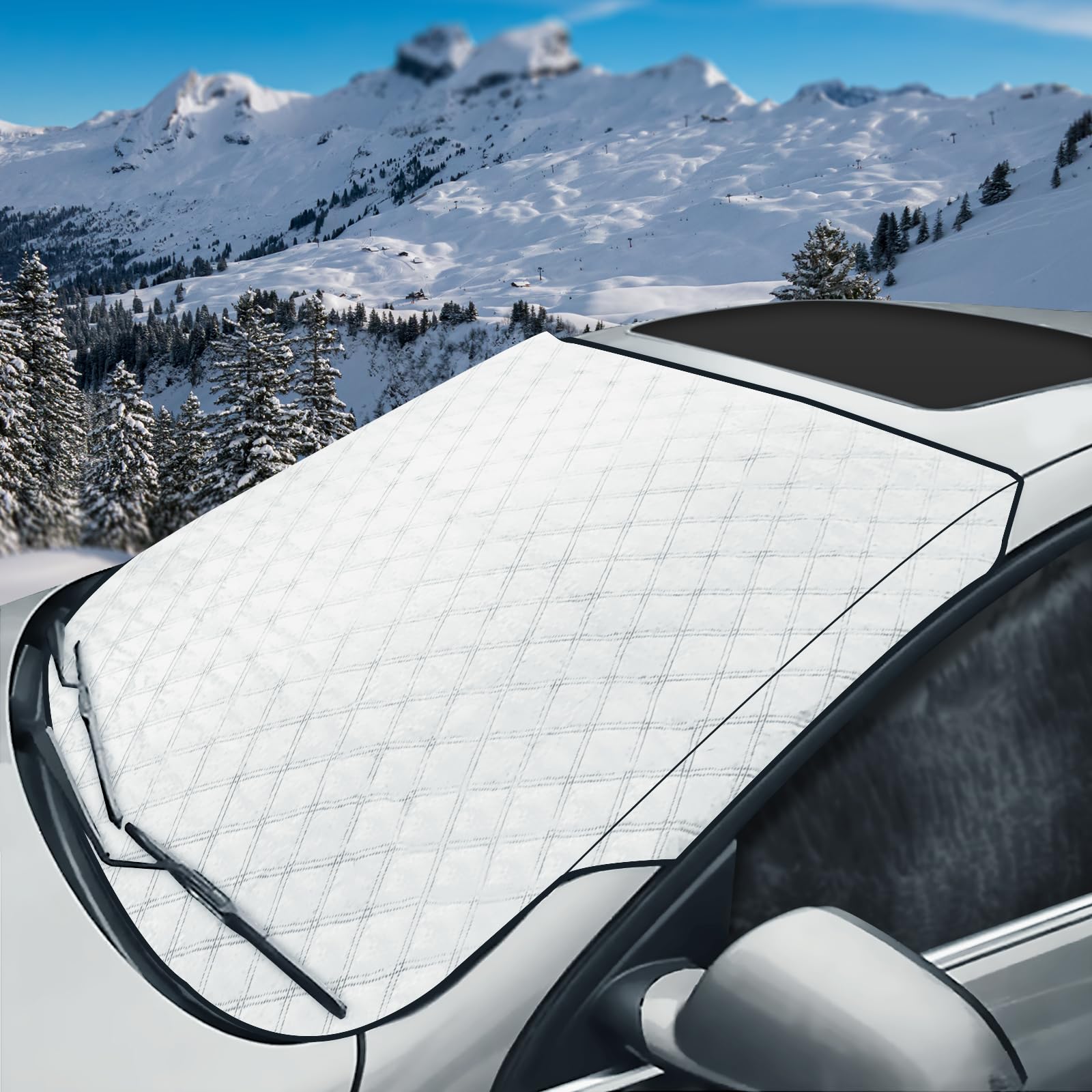 Frontscheibenabdeckung, Auto Sonnenschutz für Frontscheibe Ultra-Dick Windschutzscheiben Abdeckung Sonnenblende für Autoscheibenabdeckung gegen Strahlung, Sonne, Staub, Schnee, EIS, 145x98 von HiBeauty PRO