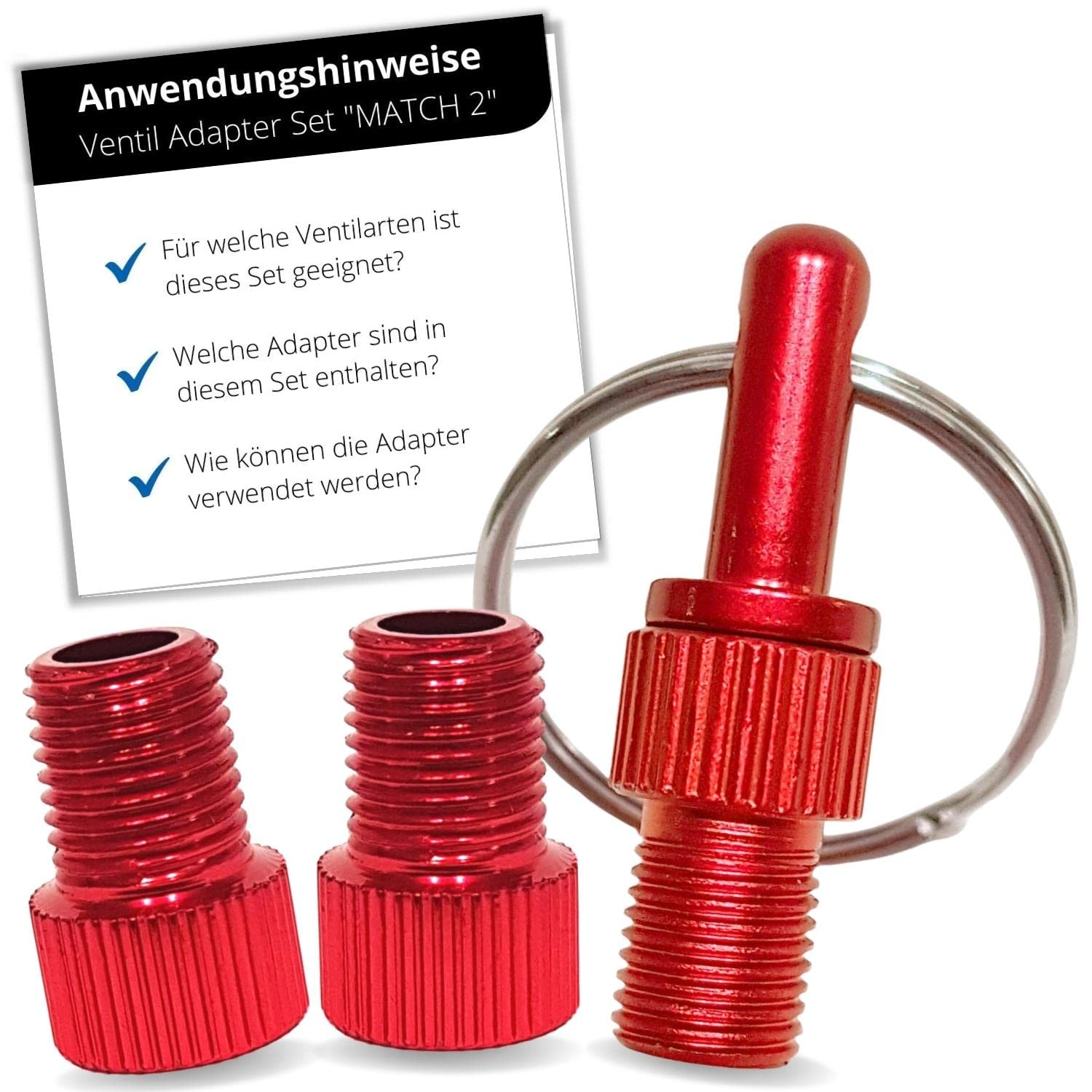 HiLo sports Fahrradventil Adapter Set [Mit Schlüsselanhänger] - 3 STK Ventil Adapter aus Aluminium - Bunte Ventiladapter für das Fahrrad mit Anleitung von HiLo sports