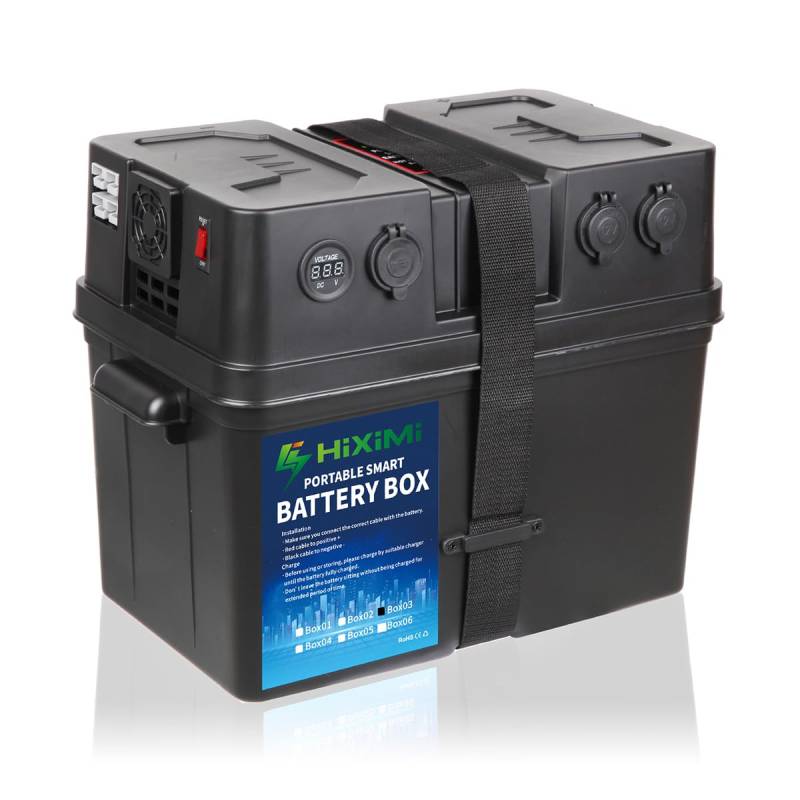 12V Batterie Box Outdoor Batteriebox Portable Multifunktions Tray Cases für Marine Boot RV Camping Reise Blei Säure AGM Lithium LiFePO4 Batterie Kunststoff Boxen (Batterie nicht enthalten) von HiXiMi