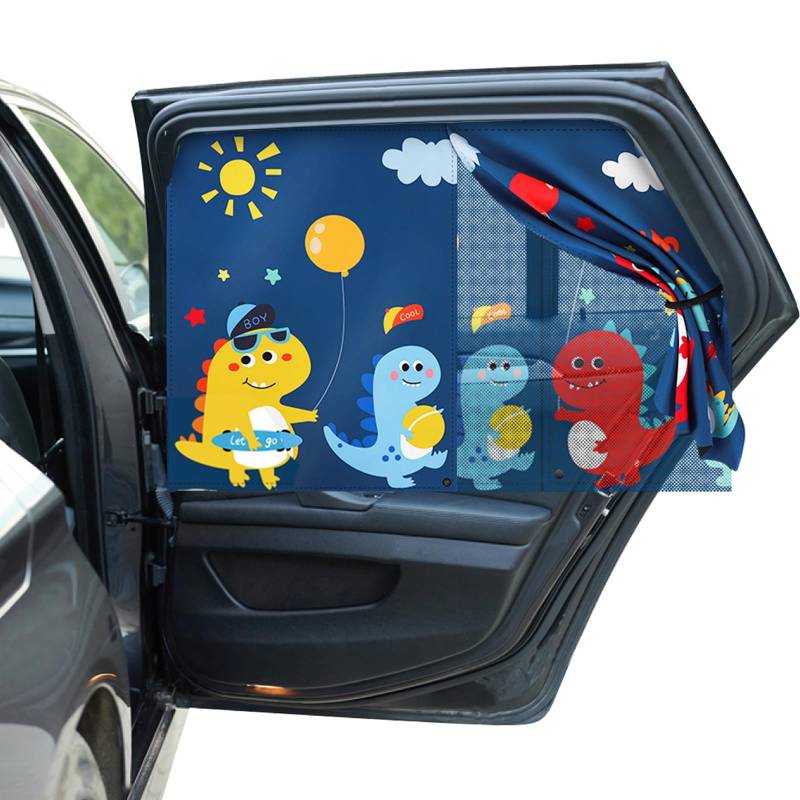 Hianjoo Auto Sonnenschutz Baby mit UV Schutz, Auto Moskitonetz Seitenscheibe für Kinder, Magnet Autofenster Sonnenschutz Universal, Doppellagiger Sonnenschutztuch - Dinosaurier Ballon von Hianjoo