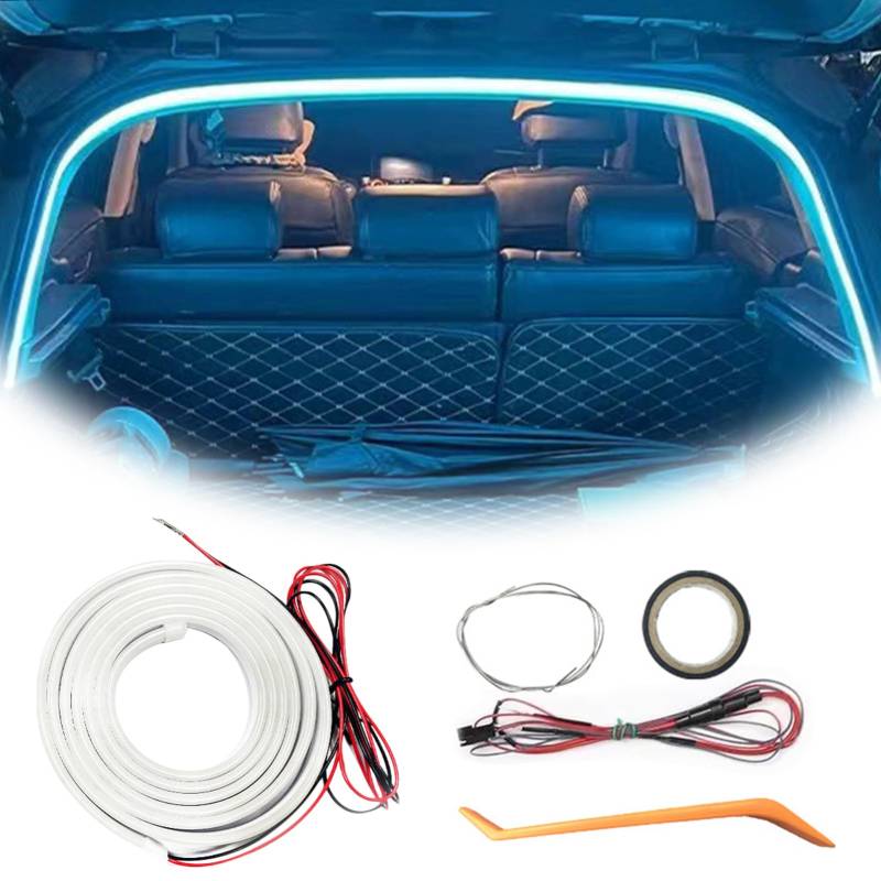 Dynamic Flowing Car Trunk Light Strip – Kofferraum LED Streifen mit Automatischem Sensor, Kofferraum Lichtstreifen für Auto Kofferraum Beleuchtung LED Band und Innenraum Dekoration (Blau 4M) von Hiborth