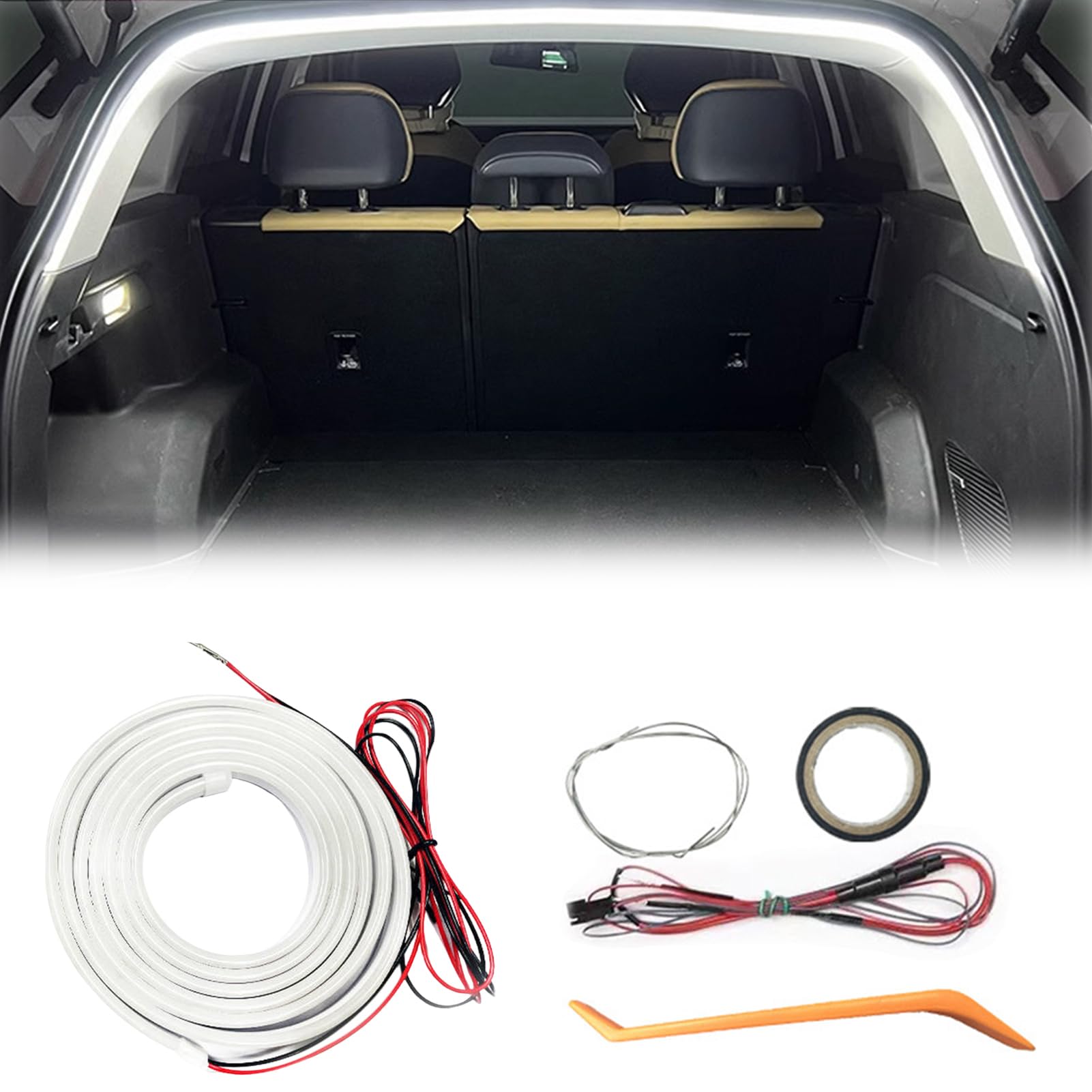 Dynamic Flowing Car Trunk Light Strip – Kofferraum LED Streifen mit Automatischem Sensor, Kofferraum Lichtstreifen für Auto Kofferraum Beleuchtung LED Band und Innenraum Dekoration (Weiß 4M) von Hiborth