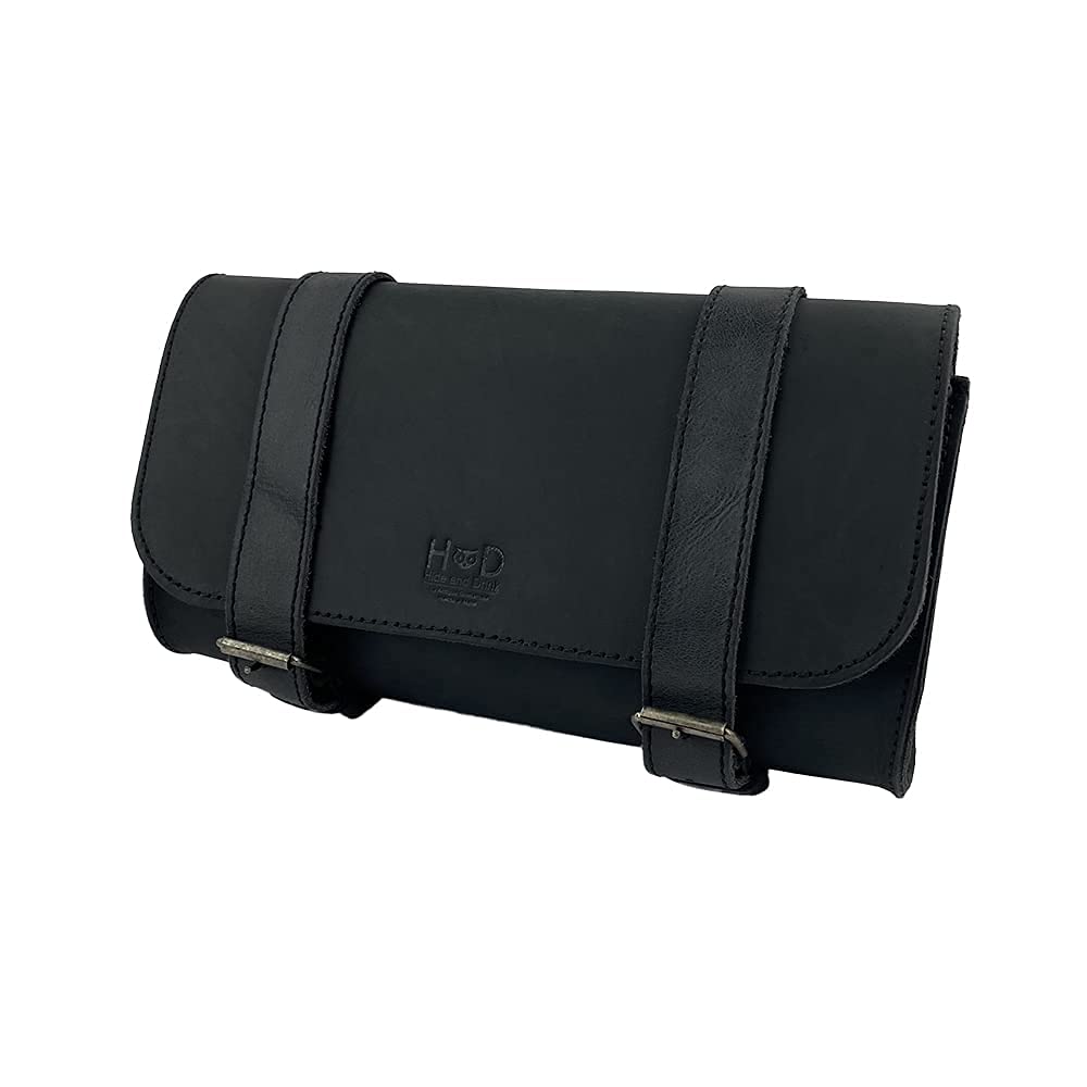 Hide & Drink, Dicke Leder Motorrad Lenkertasche 2 Gurte Werkzeug Organizer Motorradtasche Premium Satteltasche für Fahrrad Pendler Handgemacht inkl. 101 Jahre Garantie (Charcoal Black) von Hide & Drink