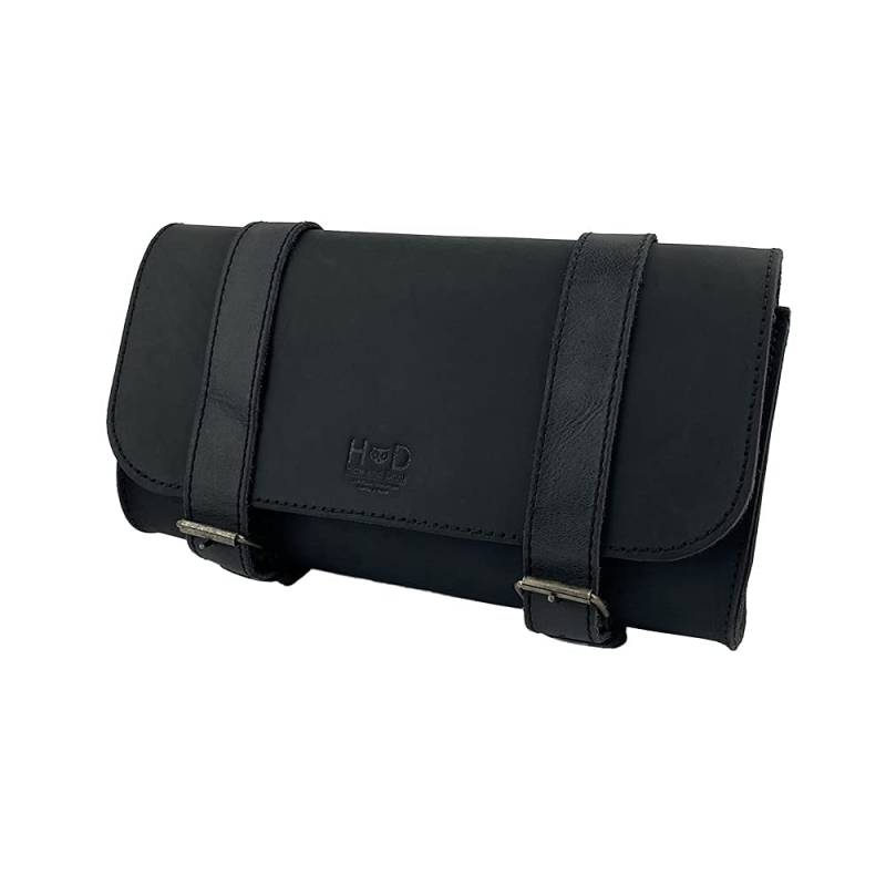 Hide & Drink, Dicke Leder Motorrad Lenkertasche 2 Gurte Werkzeug Organizer Motorradtasche Premium Satteltasche für Fahrrad Pendler Handgemacht inkl. 101 Jahre Garantie (Charcoal Black) von Hide & Drink