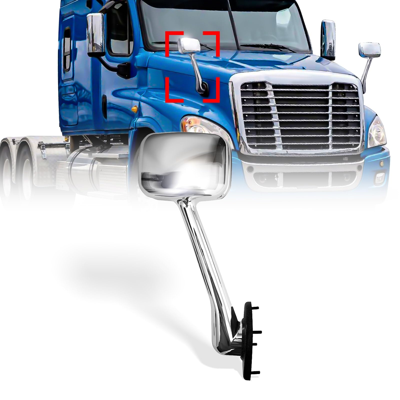 High Soar Verchromter Motorhaubenspiegel für Freightliner Cascadia 2008-2017, Beifahrerseite (komplett chrom, rechts) von High Soar