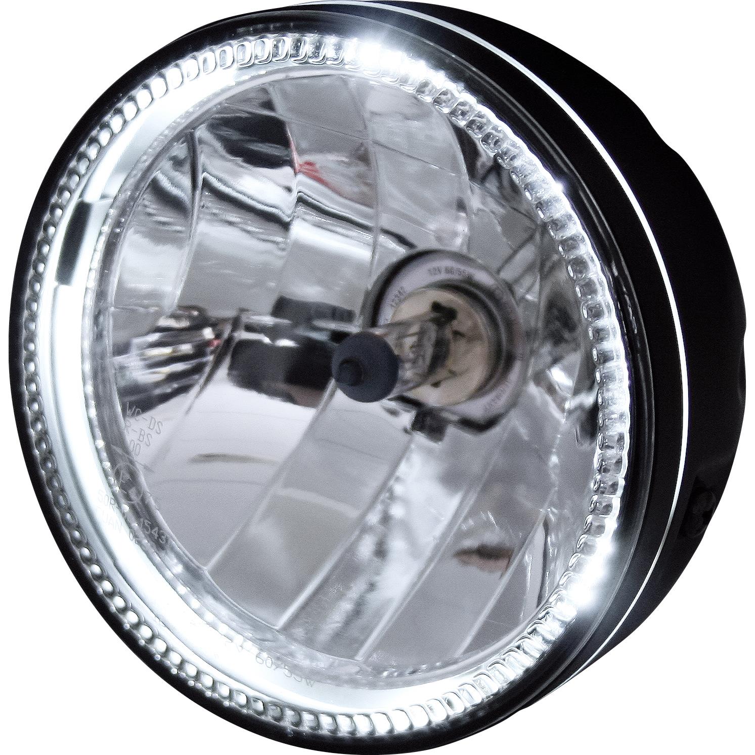 Highsider H4 Hauptscheinwerfer Ø145mm mit LED Skyline schwarz seitlich Highsider H4 Hauptscheinwerfer Ø145mm mit LED Skyline schwarz seitlich von Highsider