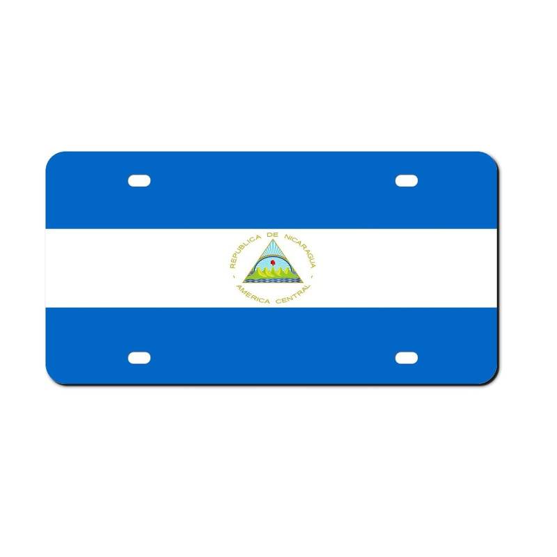 Higoss Nummernschild Nicaragua Flagge Kennzeichenrahmen vorne Aluminium Metall Nummernschild Auto Auto Tag Dekorative Neuheit Nummernschild Abdeckung Rahmen 15,2 x 30,5 cm von HIGOSS