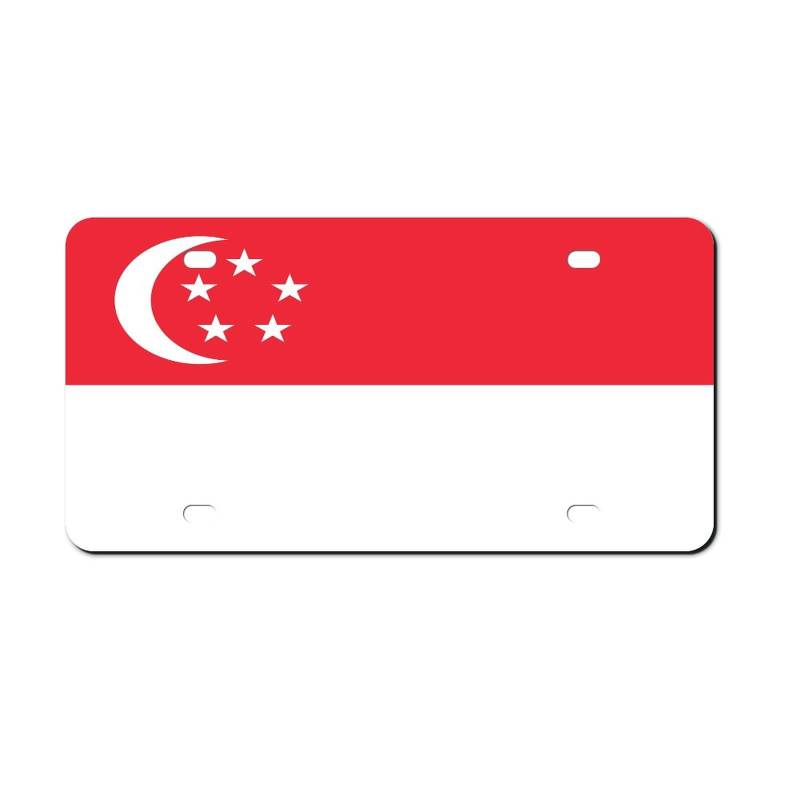 Higoss Nummernschild Singapur Flagge Kennzeichenrahmen vorne Aluminium Metall Nummernschild Autoanhänger Dekorative Neuheit Nummernschild Abdeckung Rahmen 15,2 x 30,5 cm von HIGOSS