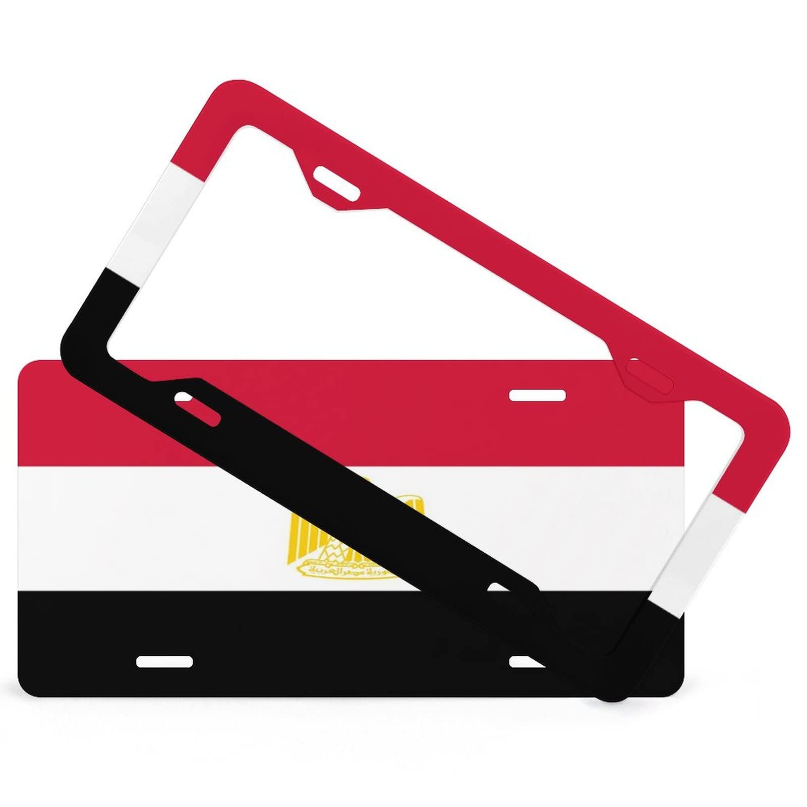 Kennzeichen- & Rahmen-Set Ägypten Flagge Kennzeichenrahmen 2er Set Vorne & Hinten Nummernschildhalterung mit Befestigungssatz, rostfrei & wetterfest, Made in USA von Higoss