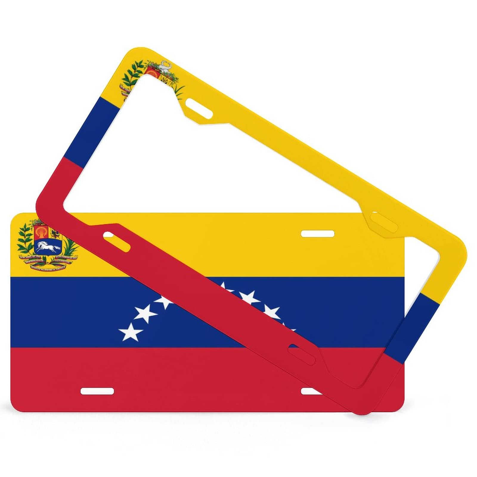 Kennzeichen- & Rahmen-Set Bolivarische Republik Venezuela Flagge, Kennzeichenrahmen 2er Set, vorne & hinten Kennzeichenabdeckung Halter mit Befestigungssatz, rostfrei & wetterfest, Made in USA von Higoss