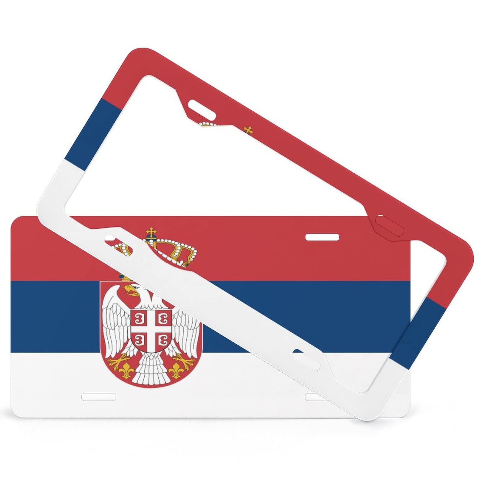 Kennzeichen- & Rahmen-Set Serbien Flagge Kennzeichenrahmen 2er Set Vorne & Hinten Nummernschildhalterung mit Befestigungssatz, rostfrei & wetterfest, Made in USA von Higoss