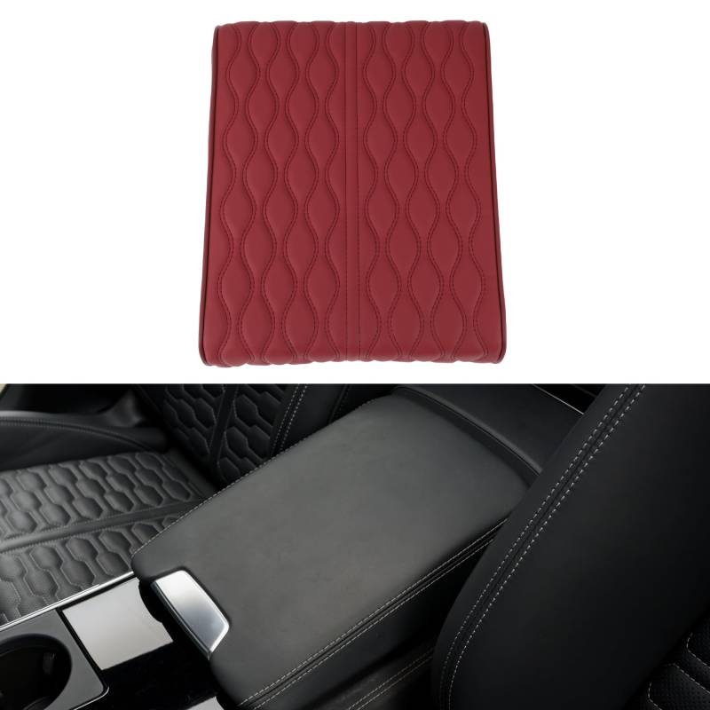 Hihaha Auto Mittelkonsole Abdeckung Auto Armlehnenabdeckung 14.17"x11.02"x2.56" Rot Leder, Memory-Schaum von Hihaha