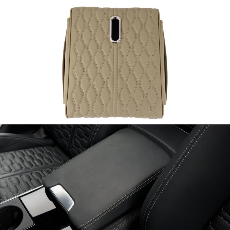 Hihaha Auto Mittelkonsole Abdeckung Auto Armlehnenabdeckung Multifunktional 14.17"x11.02"x2.56" Beige Leder, Memory Foam von Hihaha