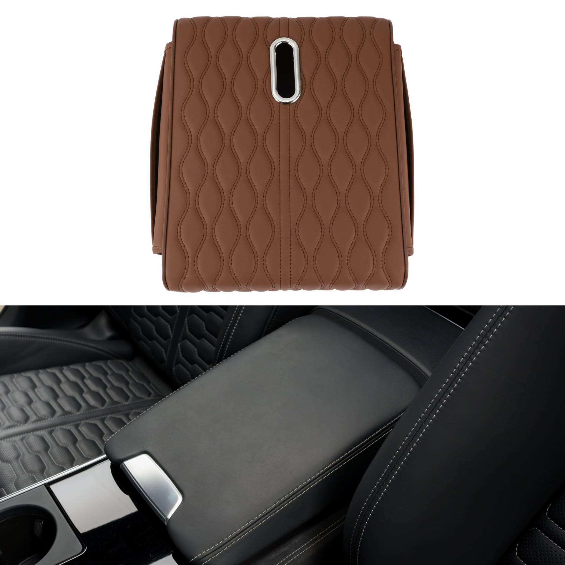 Hihaha Auto Mittelkonsole Abdeckung Auto Armlehnenabdeckung Multifunktional 14.17"x11.02"x2.56" Braun Leder, Memory-Schaum von Hihaha