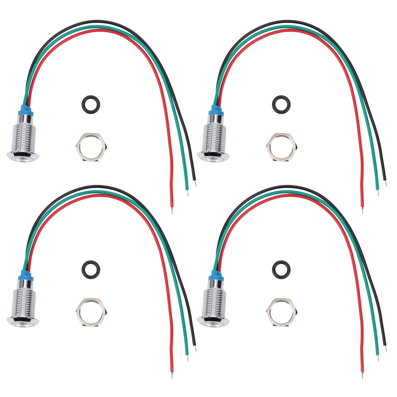 4 Sätze Common Cathod Round LEDs, 10 mm vorverdrahtete zweifarbige LED-wasserdichte Metall-Kontrollleuchte 12-24 V.(Rot und Grün) von Hililand