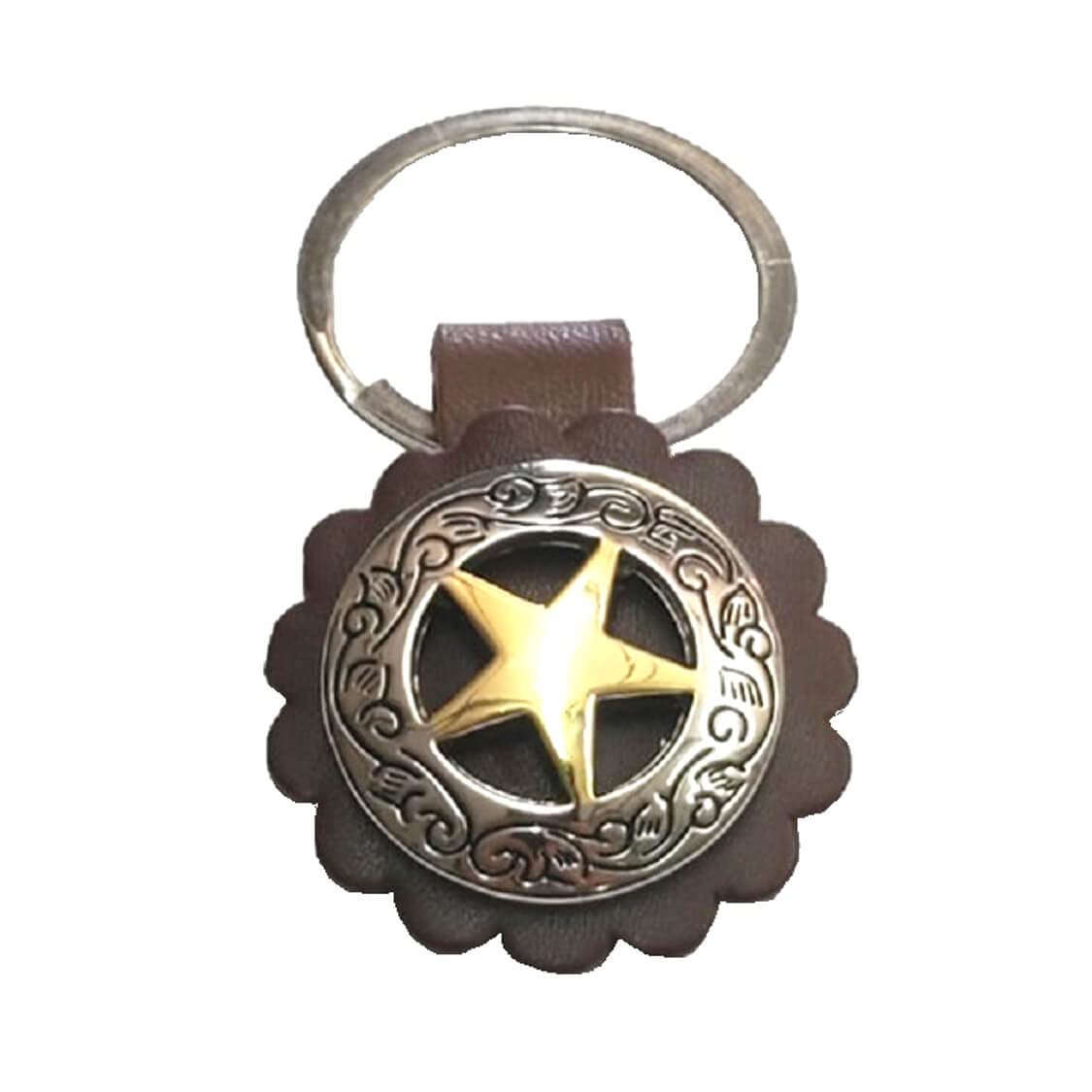 Hill Leather Company New Western Gravur Gold Stern Concho auf Medium Öl Rosette Schlüsselanhänger, Braun, Silber und Gold, 2 3/4" x 1 1/2" von Hill Leather Company
