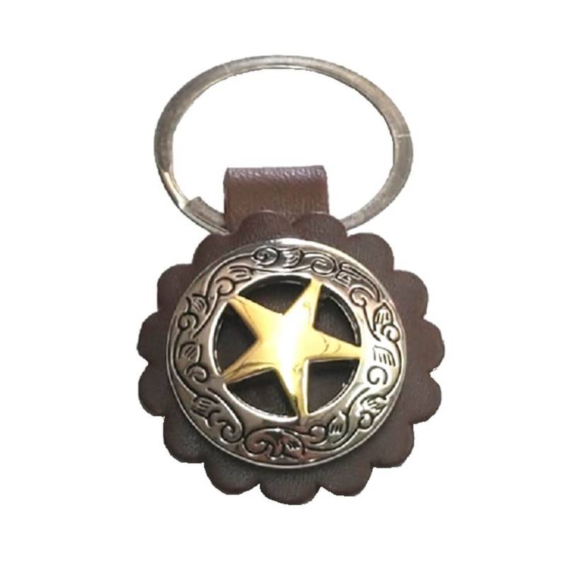 Hill Leather Company New Western Gravur Gold Stern Concho auf Medium Öl Rosette Schlüsselanhänger, Braun, Silber und Gold, 2 3/4" x 1 1/2" von Hill Leather Company