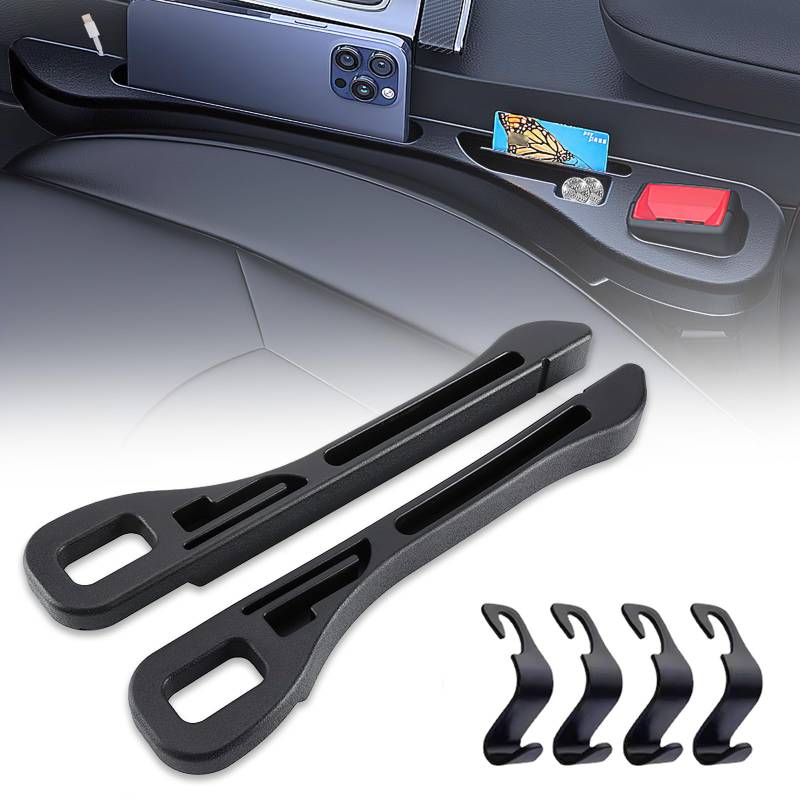 Lückenfüller Auto, Hillylolly 2 Stücke Autositz Lückenfüller, Sitzlückenfüller Mit 4 Sitzhaken, Schwarz, 43 * 8CM, fürs Auto, PKW, SUV, LKW von Hillylolly