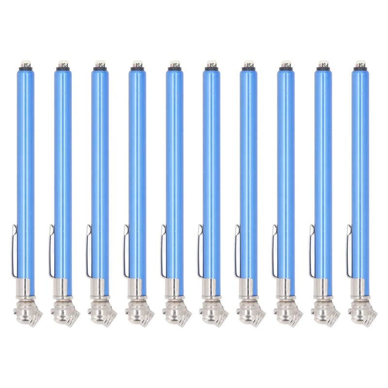 Hiraith 10-Pack Professionelle Bleistift-Reifendruckanzeigen 20-120psi/140-820KPA/1,4-8,2BAR-4-seitige ABS-Skala, Zinklegungsdüse und Blauer Edelstahl für Auto/LKW/SUV/RV/ATV/Motorrad von Hiraith