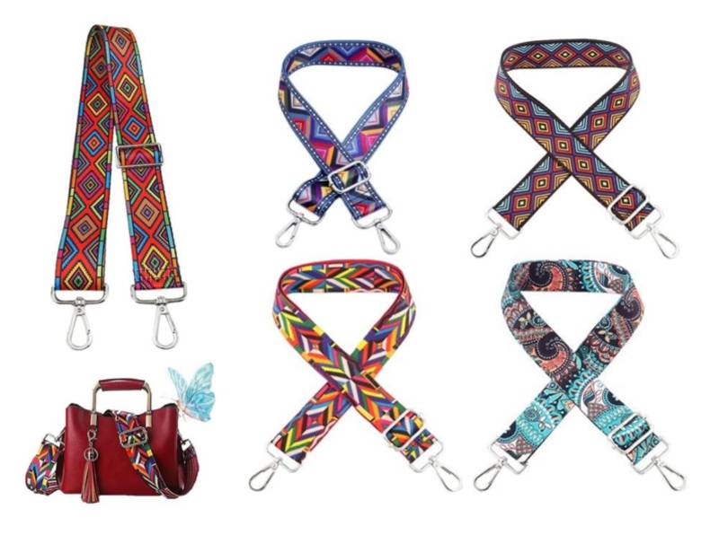 Hitopin 5 Stück Etnische Art Tasche Schultergurt, Damen Taschengurt Breiter Schultergurts, Taschengurt Boho Schultergurt, Taschengurt Breit Boho, für Taschen Handtaschen(Silber Karabiner) von Hitopin