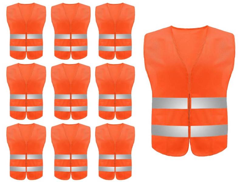 Hitopin Warnweste, 10PCS Sicherheitswesten, Orange Sicherheitsweste, Auto Reflektorweste, Reflektierenden Streifen Weste, Neon gelb Reflektierend Warnweste, für Fahrern, Arbeitskräften, Erwachsene von Hitopin