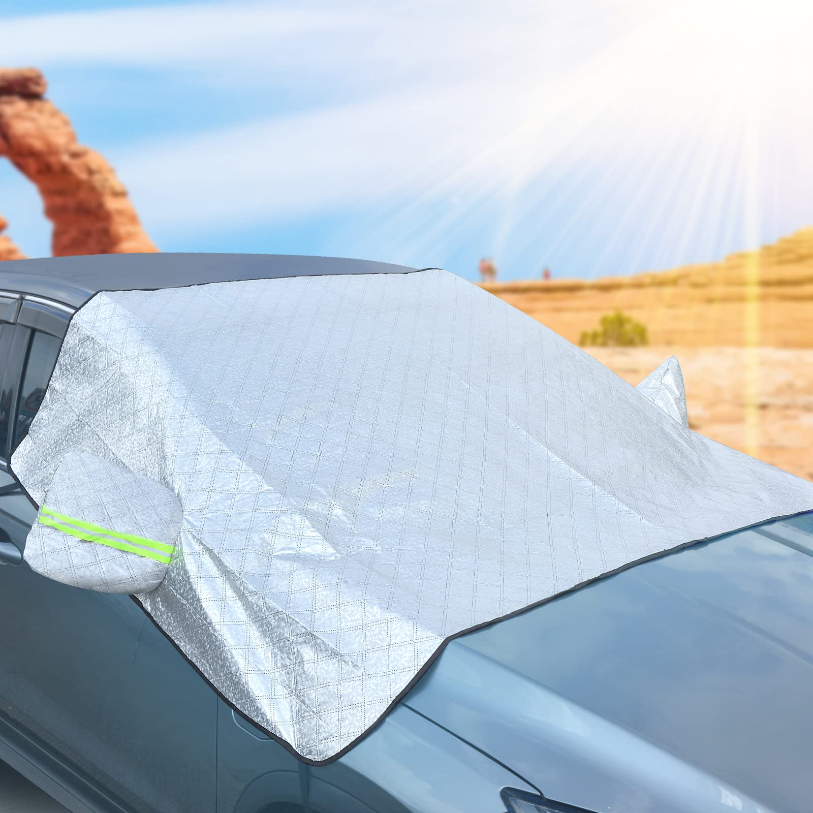 Hivexagon Frontscheibenabdeckung fürs Auto, Eisschutzfolien Front- und Seitenscheibenabdeckung, Faltbare Windschutzscheibenabdeckung Auto Scheibenabdeckung Sonnen & Eisschutz (220x145cm) von Hivexagon
