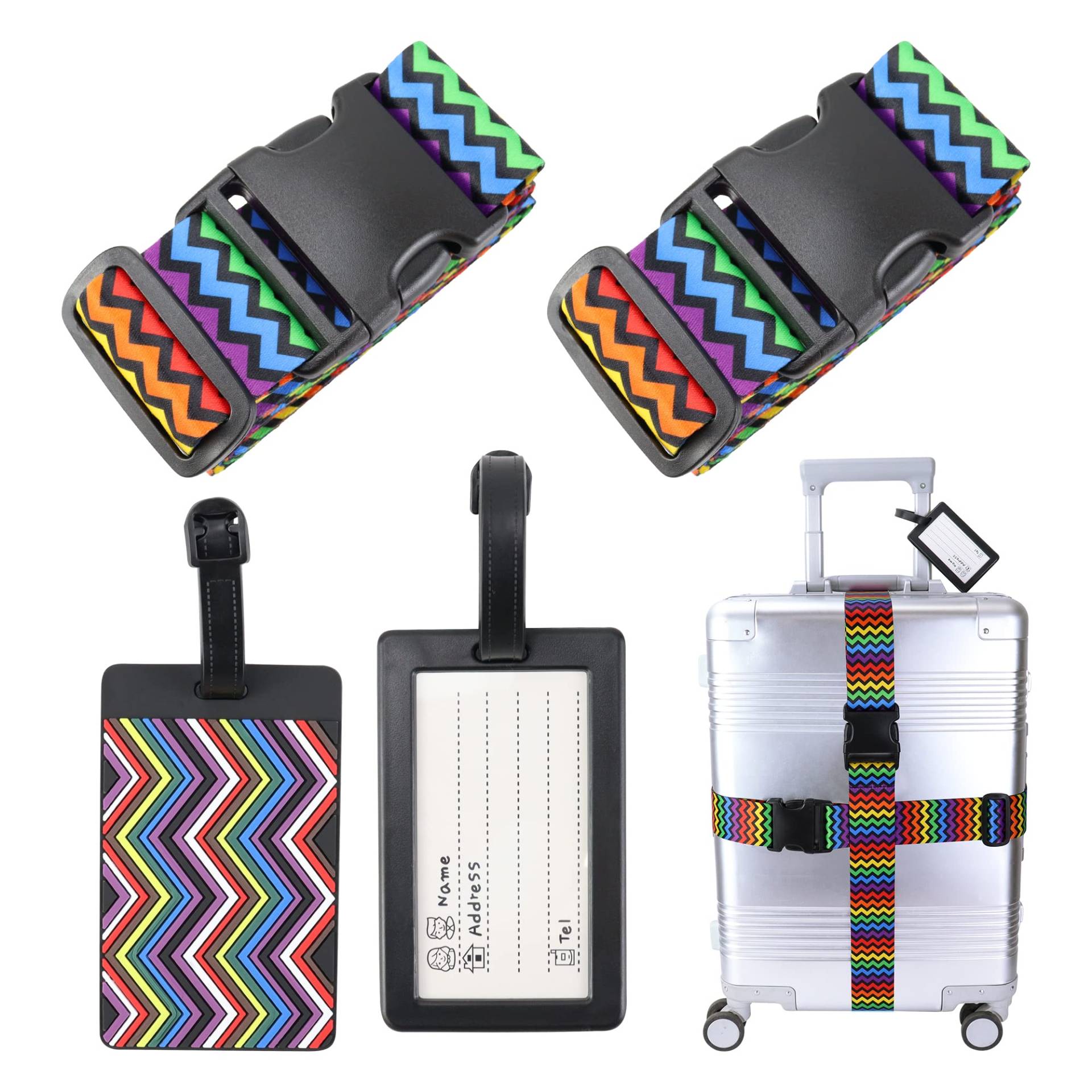 2 Stück Koffergurt mit 2 Gepäckanhänger Kofferband Gurt Bunt Gepäckgurt Travel Accessories,Suitcase Strap Adjustable Multifunktional Luggage Strap für Koffer Gurtband Koffergurte,Welle 2 Stück Koffergurt mit 2 Gepäckanhänger Kofferband Gurt Bunt Gepäckgurt Travel Accessories,Suitcase Strap Adjustable Multifunktional Luggage Strap für Koffer Gurtband Koffergurte,Welle von Hivia
