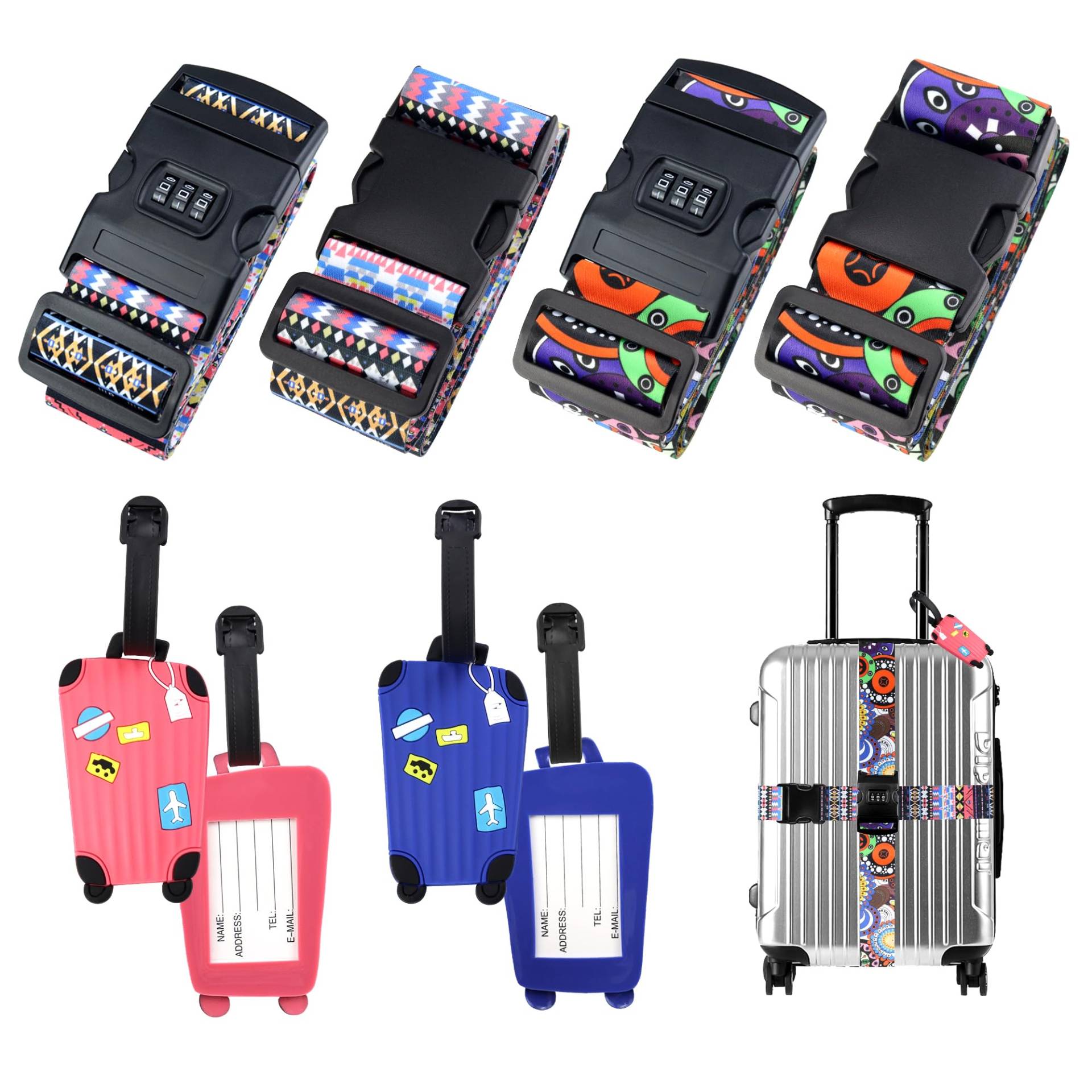 Hivia Kofferbänder 4er Set-4 Stück Kofferband mit Schloss+4 Stück Kofferschild,Kofferanhänger Flugreise Koffergurt Kreuzgurt Kofferbänder Auffällig|Kreis+Schillernde Farben Hivia Kofferbänder 4er Set-4 Stück Kofferband mit Schloss+4 Stück Kofferschild,Kofferanhänger Flugreise Koffergurt Kreuzgurt Kofferbänder Auffällig|Kreis+Schillernde Farben von Hivia