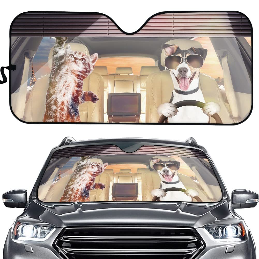 Hixingo Auto Frontscheibe, 3D Funny Tier Motiv Sonnenschutz für Windschutzscheibe, Frontscheibenabdeckung, Faltbares Design Auto Sonnenschutz, UV-Schutz, für meisten Autos (Katzen Hunde 8) von Hixingo