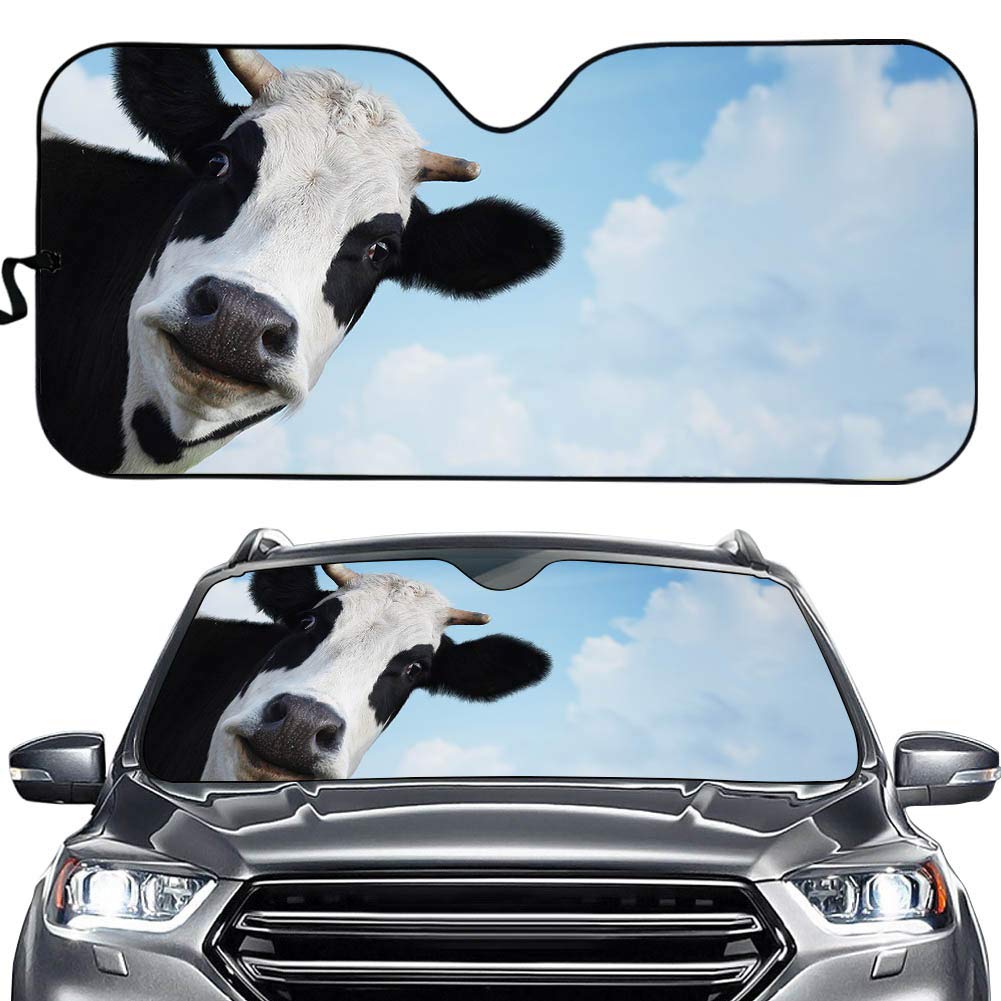 Hixingo Auto Frontscheibe, 3D Funny Tier Motiv Sonnenschutz für Windschutzscheibe, Frontscheibenabdeckung, Faltbares Design Auto Sonnenschutz, UV-Schutz, für meisten Autos (Kühe) von Hixingo