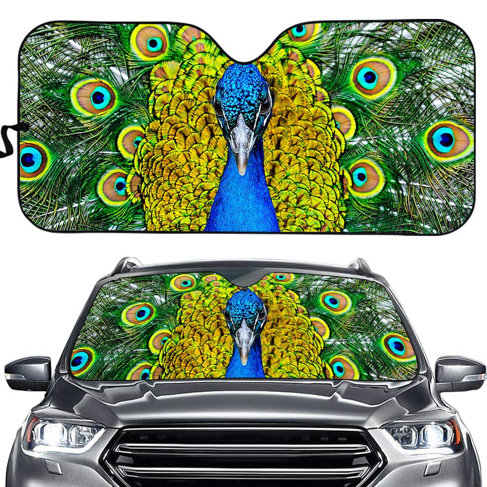 Hixingo Auto Frontscheibe, 3D Funny Tier Motiv Sonnenschutz für Windschutzscheibe, Frontscheibenabdeckung, Faltbares Design Auto Sonnenschutz, UV-Schutz, für meisten Autos (Pfau) von Hixingo