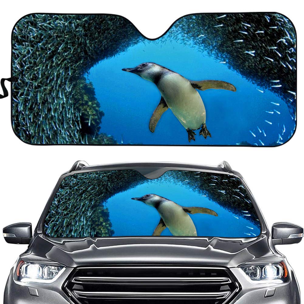 Hixingo Auto Frontscheibe, 3D Funny Tier Ozean Motiv Sonnenschutz für Windschutzscheibe, Frontscheibenabdeckung, Faltbares Design Auto Sonnenschutz, UV-Schutz, für meisten Autos (Pinguin) von Hixingo